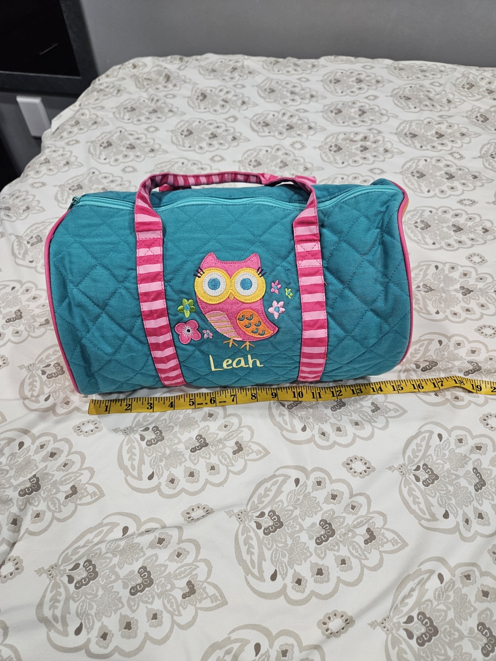 Kids Teal Owl Duffle Bag with Pink Accents - Leah